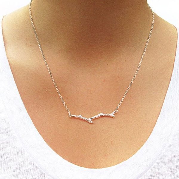 

10 tree branch pendant chain necklace nature woodland twig simple olive bar necklace botanical limb jewelry women gift, Silver
