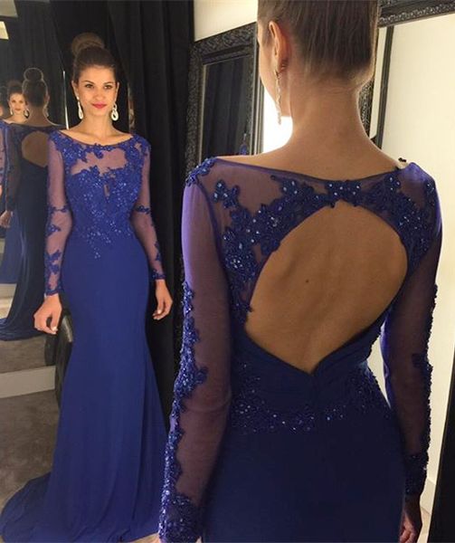 

blue mermaid prom dresses 2020 elegant open back long sleeve formal evening gowns with beaded lace sweep train robes de caftan abaya dubai, Black