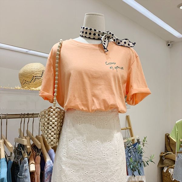 

2020 women's all-match loose casual round collar letter short sleeve 2020 women's all-match loose casual round collar letter pullo, White