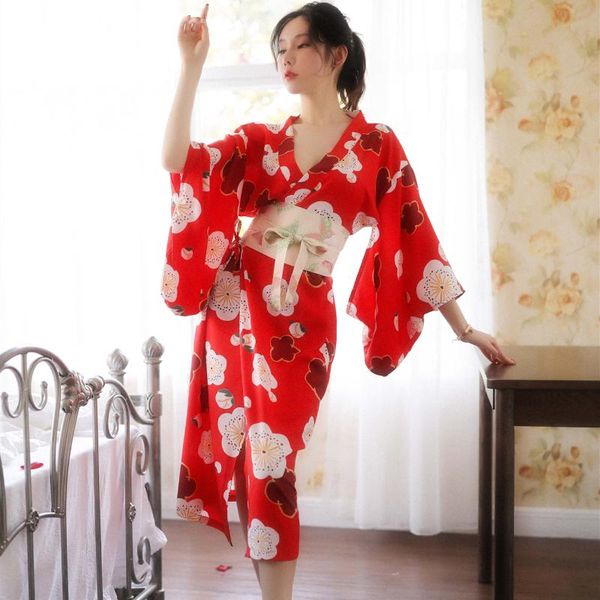 

women's sleepwear japanese kimono cosplay ladies national stage performance underwear harajuku long robes yukata ao dai dress anime cos, Black;red