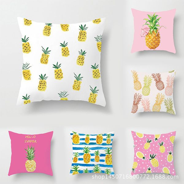 

2019 cartoon pineapple fashion pillow case office square pillowcase print summer fresh cushion cover home decor