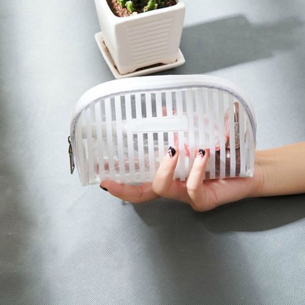 

multifunction transparent pvc waterproof travel large capacity durable wash products practical storage bag striped pattern