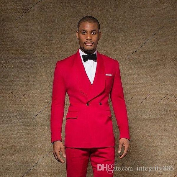 Slim Fit Red Groom Tuxedos Groomsmen шаль нагрудные Двойной Брестед шафером Костюмы мужские свадебные костюмы (куртка + штаны + луки Tie)