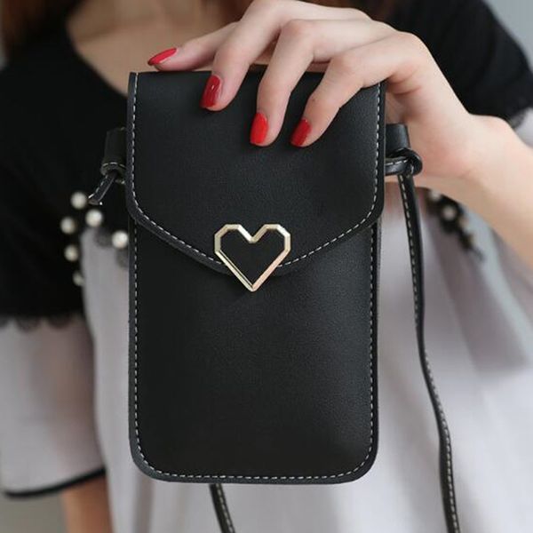 

women bag for phone transparent women coin purse cross shoulder bag girls cute phone mini heart type hasp mobile pouch