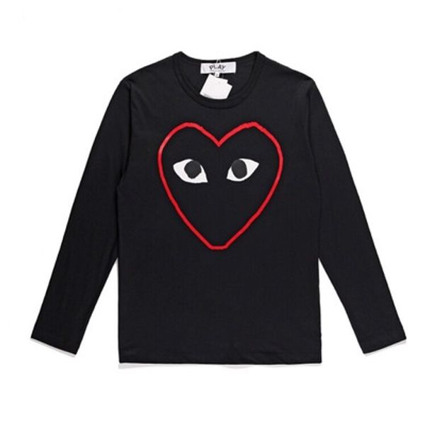 

fashion style commes men women long-sleeved tee shirts des garcons off red heart t-shirt cotton wear white breathable love bottoming shirt, Black;blue