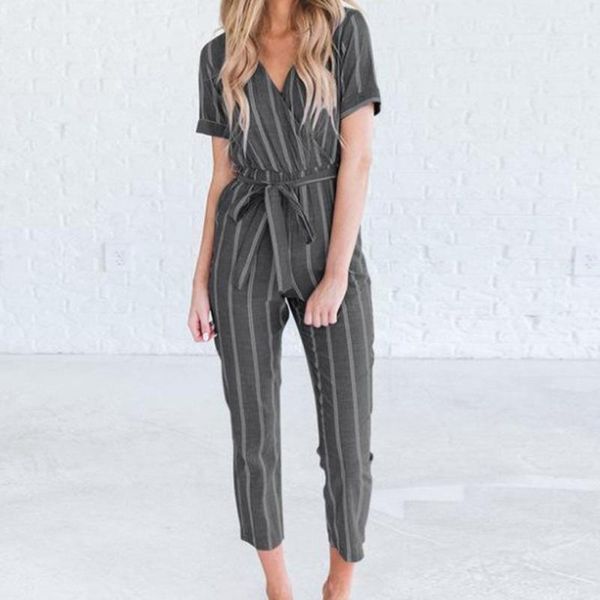 

офисная одежда комбинезоны для женщин полосатый повседневный элегантный комбинезон с короткими рукавами хлопок белье плюс размер свободный п, Black;white