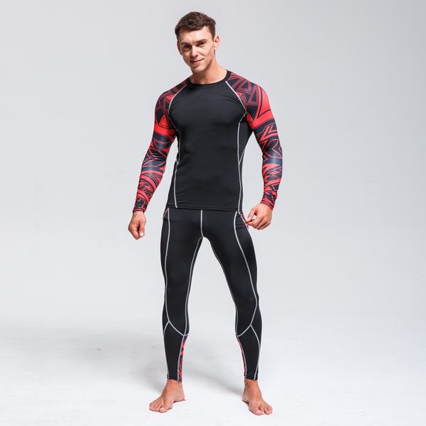 

men's training suit 2020 new fitness sportswear running suit quick-drying tights compression clothing 2 piece tracksuit men, White;black
