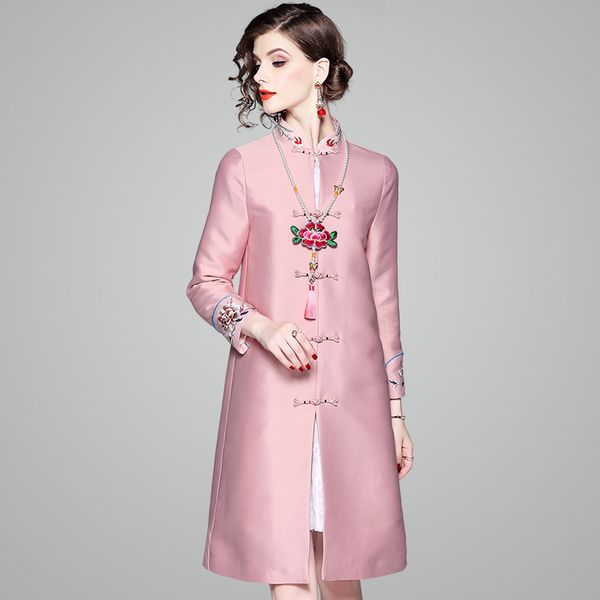 

embroidery coats 2018 new spring autumn flower long coat retro chinese style women clothing vintage winter jacket, Tan;black