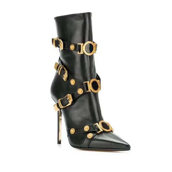 

booties boots designer shoes fashion winter queen medusaa pointed england women's shoes rivet heel ankle boots, Black