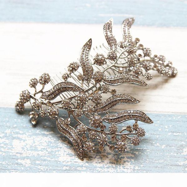 

beijia Shine Rhinestone Flower Bridal Headpiece Hair Comb Silver Wedding Jewelry Hair Accessories Women Tiara Hairwear