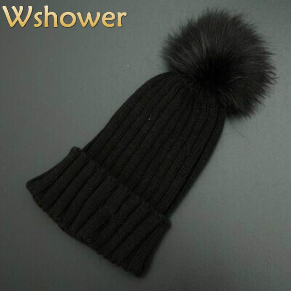 

which in shower child faux fur pompon bobble knit skullies beanie hat kids boy girl bonnet warm fake fur pom pom winter hat