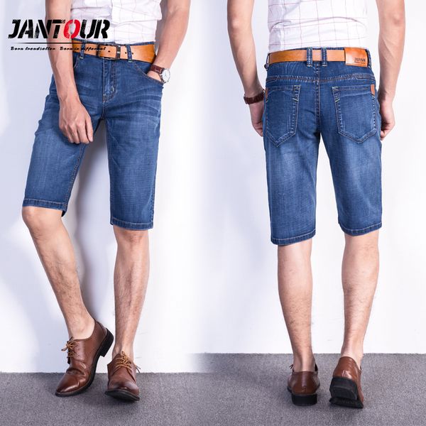 

mens stretch thin quality denim knee length jeans male short men blue denim jean shorts pants big size 35 40 42