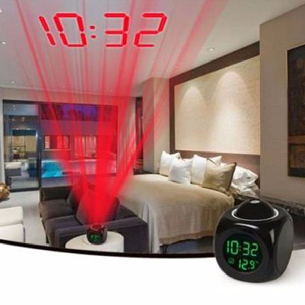 

2019 new lcd projection voice talking alarm clock backlight electronic digital projector watch desk temperature display #lr3