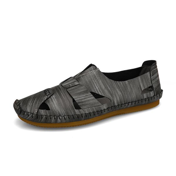 

hole shoes men's casual shoes leather loafers flat handmade outdoor breathable moccasins comfortable sneakers %, Black