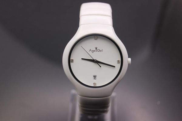 

new white ceramic watch high-grade fashion lovers watches businessman wristwatches round watch black ceramics quartz, Slivery;brown