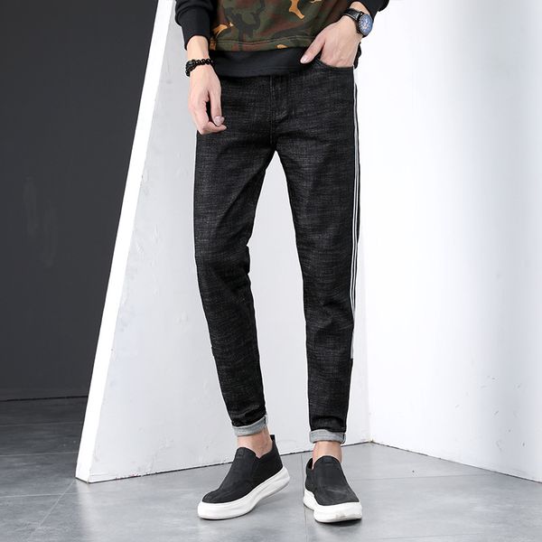 

2019 весна и лето эластичность джинсы slim fit для похудения versatile простого небольших прямых ног длинных брюк типа соединение мужской tr, Blue