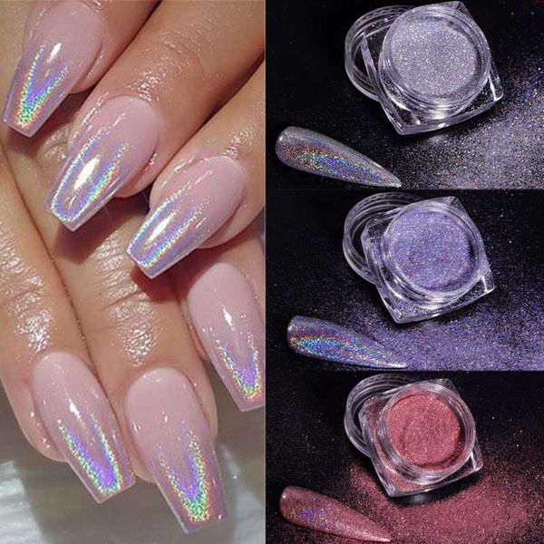 

holographic glitter nail powder laser silver golden chrome dust manicure nail art decorations dipping powder gradient pigment, Silver;gold