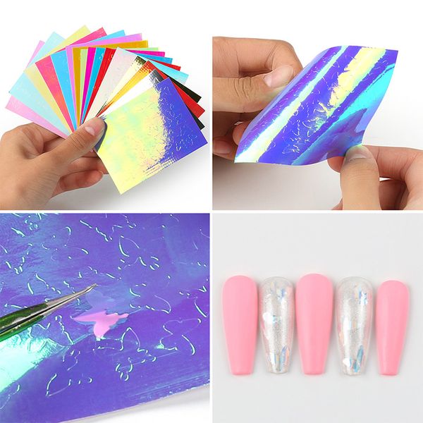 

16pcs/lot butterfly holographic nail sticker adhesive decal thin laser stripe sticker diy nail foil art, Black