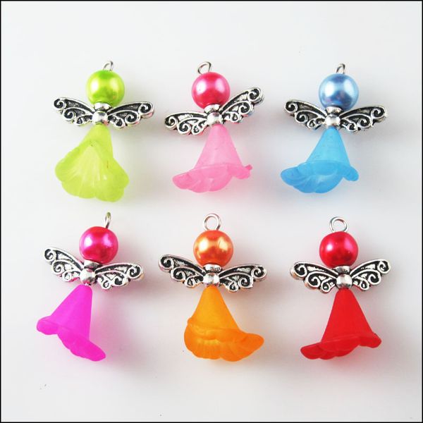 

6pcs смешанные стекла dancing angel wings цветы шармов 22x29mm, Silver
