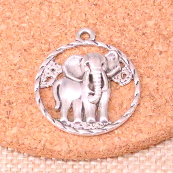 33pcs Charms Circle Elephant 28mm Making Pinging Fit, Silver Tibetano vintage, joias artesanais DIY