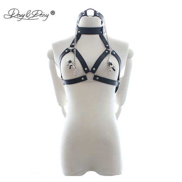 

davydaisy women tanks pu leather open bust cropped mouth gag nipple clamps lingerie underwear costumes ta501, Red;black