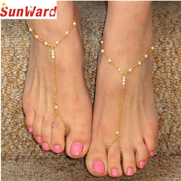 

bracelets on the feet anklets 2017 fashion womens beach imitation pearl barefoot foot jewelry anklet chain bracelet pesca, Red;blue