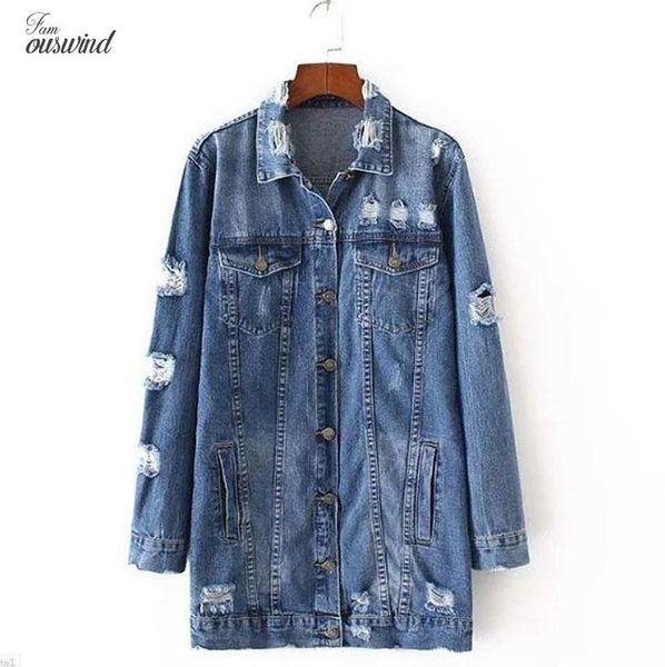 

jackets women hole boyfriend style long sleeve vintage jean jacket denim loose spring autumn denim jean denim, Black;brown