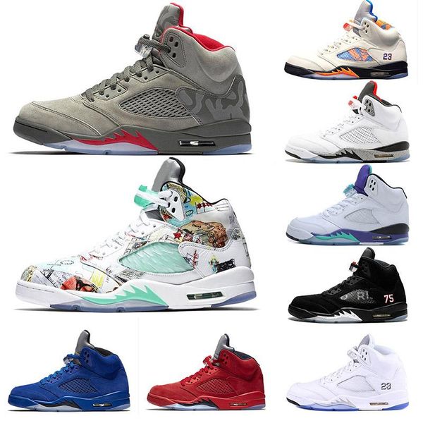 

2019 mens 5 5s basketball shoes camo seme wings black olympic gold blue suede pro stars sport shoes designer sneakers trainers 7-13