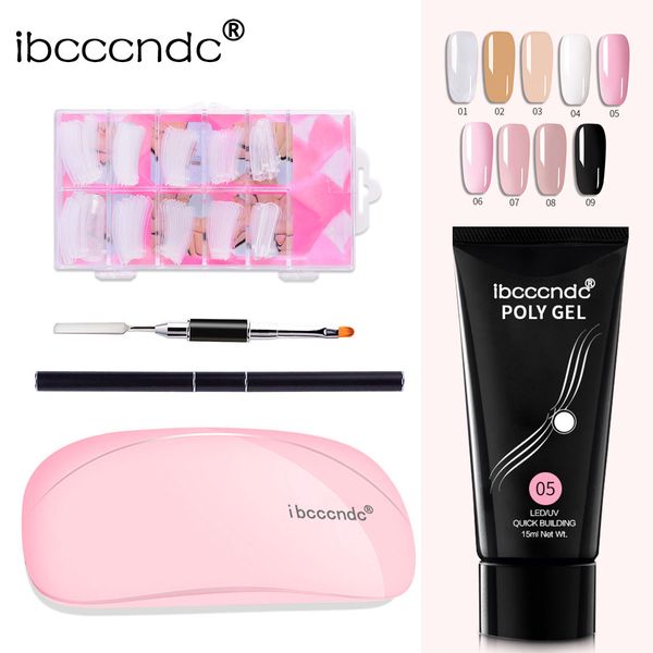 

nail art set pink 15g poly gel nail builder gel varnish polish polygel quick extension hard uv lacquer dryer, Red;pink