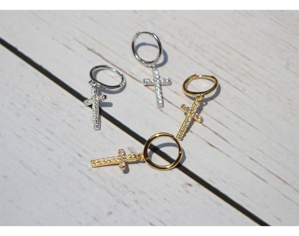 

new 925 sterling silver earring fashion zircon cross short pendant drop earring ear bone wild simple trend female ear jewelry, Golden;silver