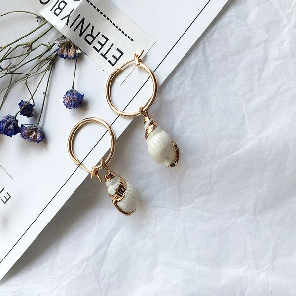 

hoop & huggie wtltc natural drop cowrie shell earrings women summer style conch hoops boho seashell sea jewelry, Golden;silver