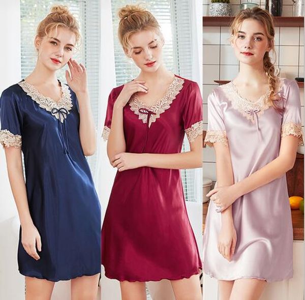 

explosion style silk pajamas ladies summer short-sleeved nightdress women summer homewear, Blue;gray