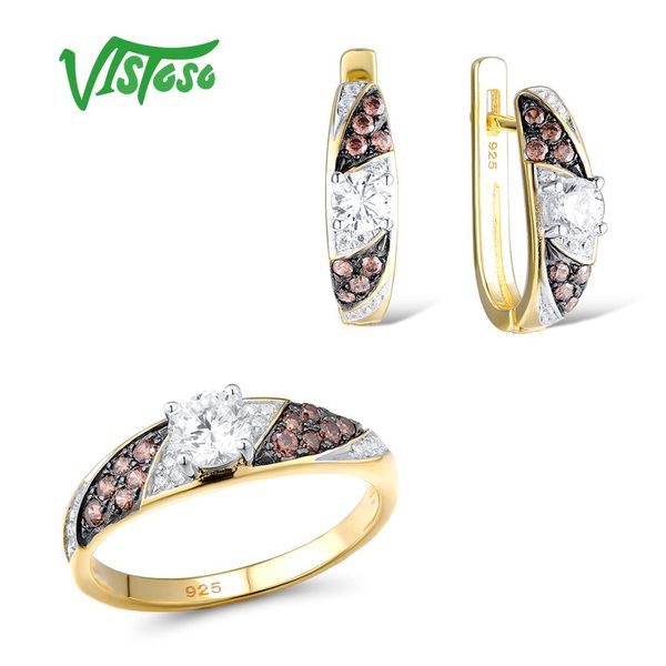 

vistoso jewelry sets for woman chocolate cubic zirconia stones jewelry set earrings ring 925 sterling silver fine, Black