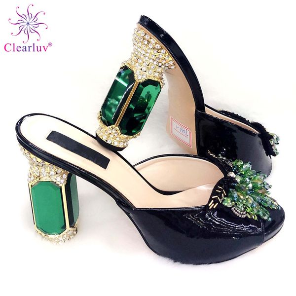 

new arrival ladies women low heels women pumps sapato feminino slip on summer slipper shoes decorated with rhinestone, Black