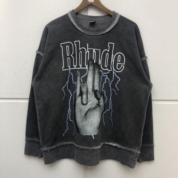 

hip hop прямая печать rhude толстовки мужчины женщины высокое качество цифровой омывается do старый casual cotton rhude толстовка пуловер, Black