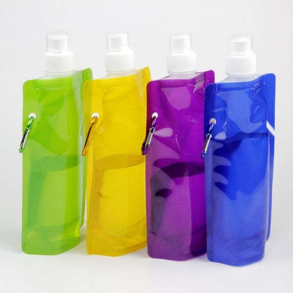 

water bottles promotion 2pcs summer eco-friendly portable foldable reuseable bottle with carabiner for outdoor sports