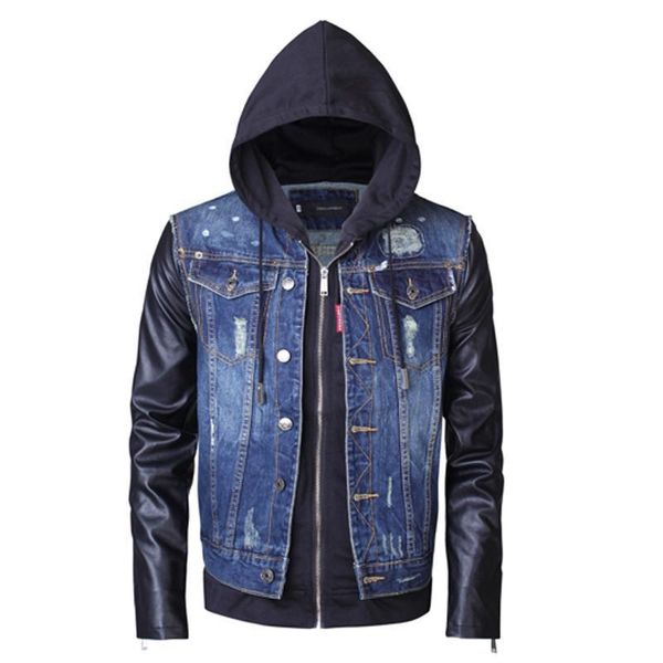 

2019 new fashion jacket windbreaker scraping pu stitching zipper hooded slim mens designer jackets streetwear coat size s-2xl, Black;brown