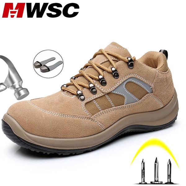 

mwsc safety work shoes boots for men cow leather ankle work boots steel toe cap anti-smashing indestructible shoes, Black