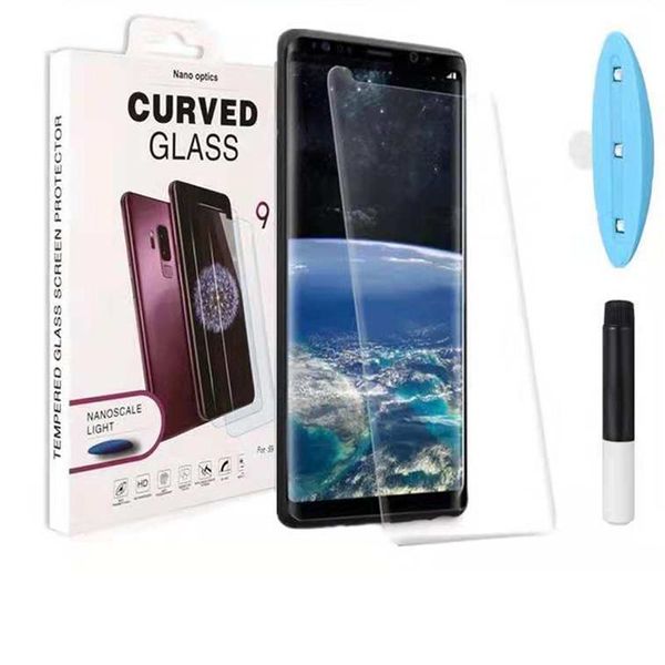 

full adhesive case friendly film tempered glass for samsung galaxy note 10 9 s9 s8 plus liquid glue screen protector with uv light prote