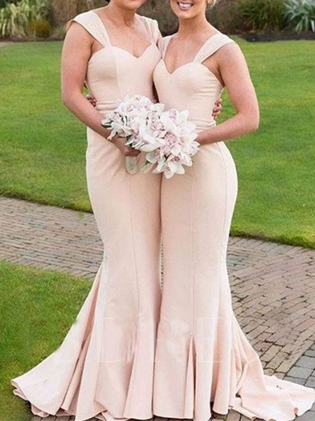 

2020 Cheap Mermaid Long Floor-Length Bridesmaid Dresses Chiffon Summer Sleeveless Spandex Draped Bridesmaid Formal Prom Party Dresses