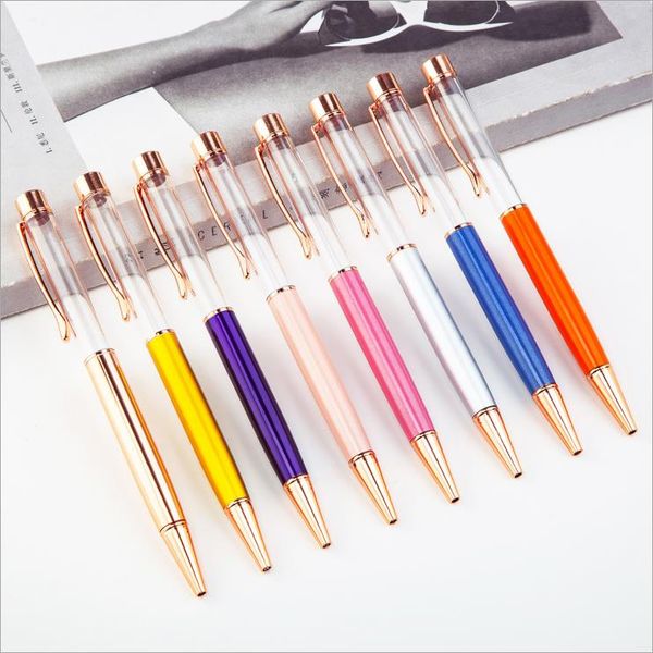 

ballpoint pens writing gift diy empty tube metal self-filling floating glitter dried flower crystal penfashion school office supplies, Blue;orange