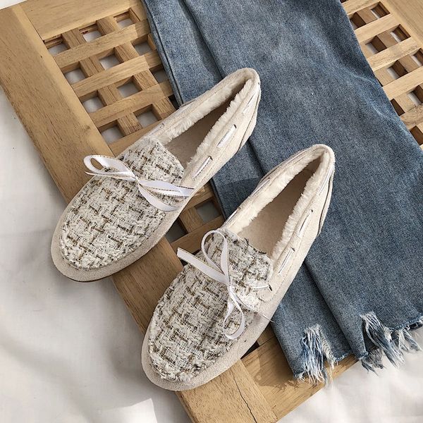 

loafers fur women shoes autumn casual female sneakers round toe mixed colors all-match women's moccasins slip-on fall winter, Black