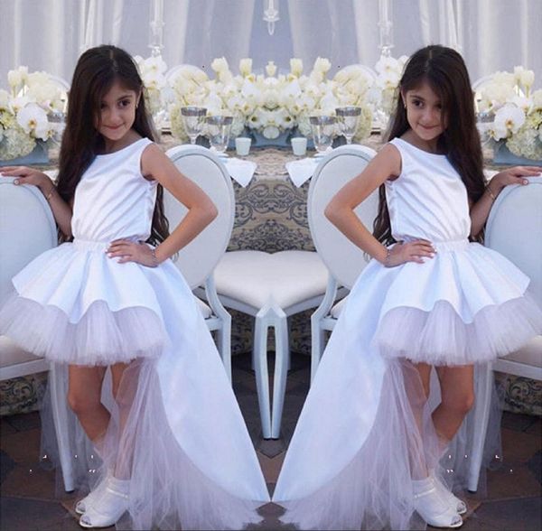 Lovely Hi Lo Puffy Flower Girls Dresses With Floor Length Train