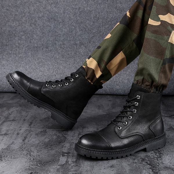 

men's moto boots outdoor mid-calf army boots men's genuine leather military desert tactical boot shoe black combat boots winter