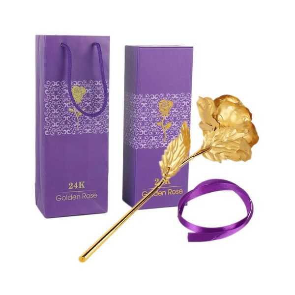 

24k gold foil plated rose creative gifts lasts forever rose with love base for lover's wedding christmas decor with retailed box