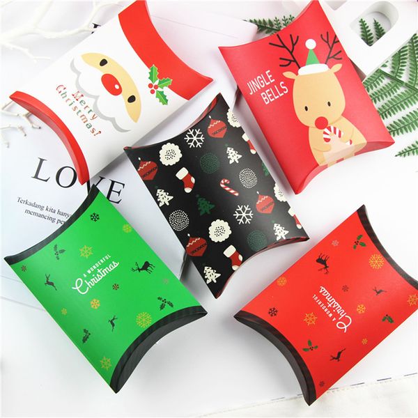 

5pcs pillow shape box paperboard candy boxes christmas present pouch xmas tree elk kraft gift bag party supplies accessory
