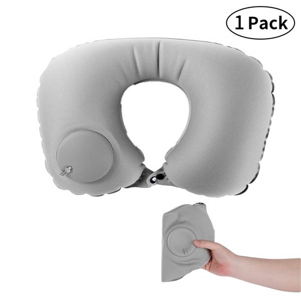 

portable u-shaped automatic inflation camping pillows fabric foldable air neck travel pillows sleeping relaxing pillow