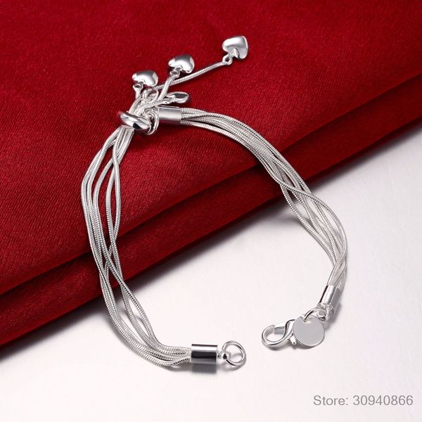 

lekani wholesale 925 sterling silver bracelet hook five heart fine jewelry accessories silver bracele, Golden;silver
