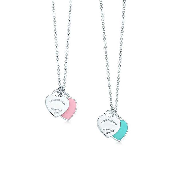 

925 silver blue and pink enamel heart pendant necklace lady jewelry love condole chain customization wedding friends friendship gift