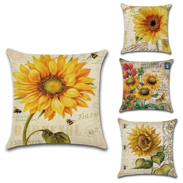 

hand painted van gogh sunflower cushion cover simple soft linen flower print pillow cover festival cushions home decor 45x45cm